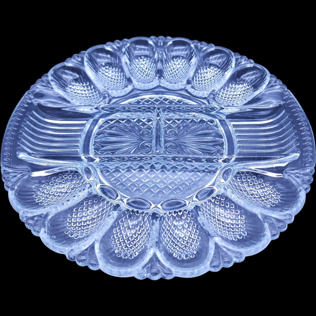 L.E. Smith Glass Clear Relish Deviled Egg Tray