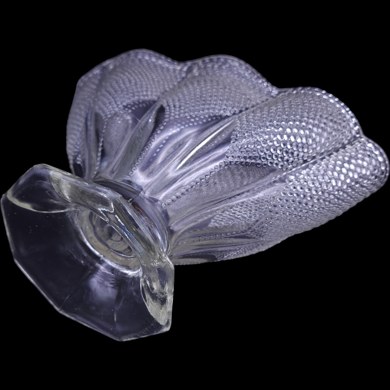 L.E. Smith Glass Ruffled Clear Hobnail 1000 Eye Fan Vase