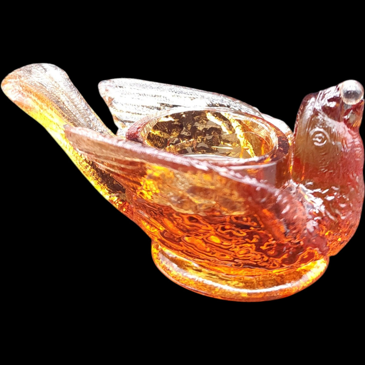 L.G. Wright Glass Bird with Berry Amber Open Salt Dip