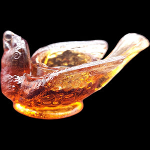 L.G. Wright Glass Bird with Berry Amber Open Salt Dip