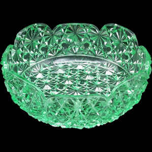 4" L.G. Wright Light Green Uranium Glass Daisy and Button Scalloped Bowl