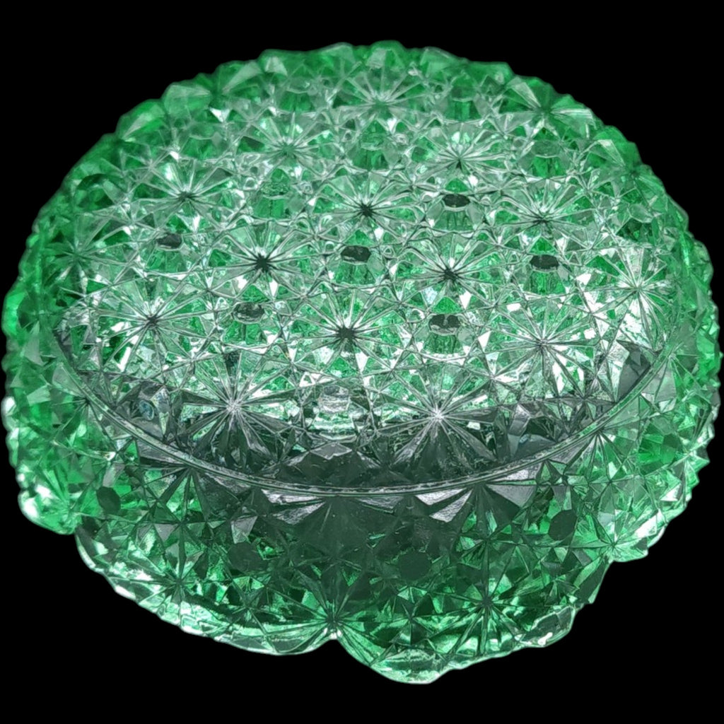 4" L.G. Wright Light Green Uranium Glass Daisy and Button Scalloped Bowl