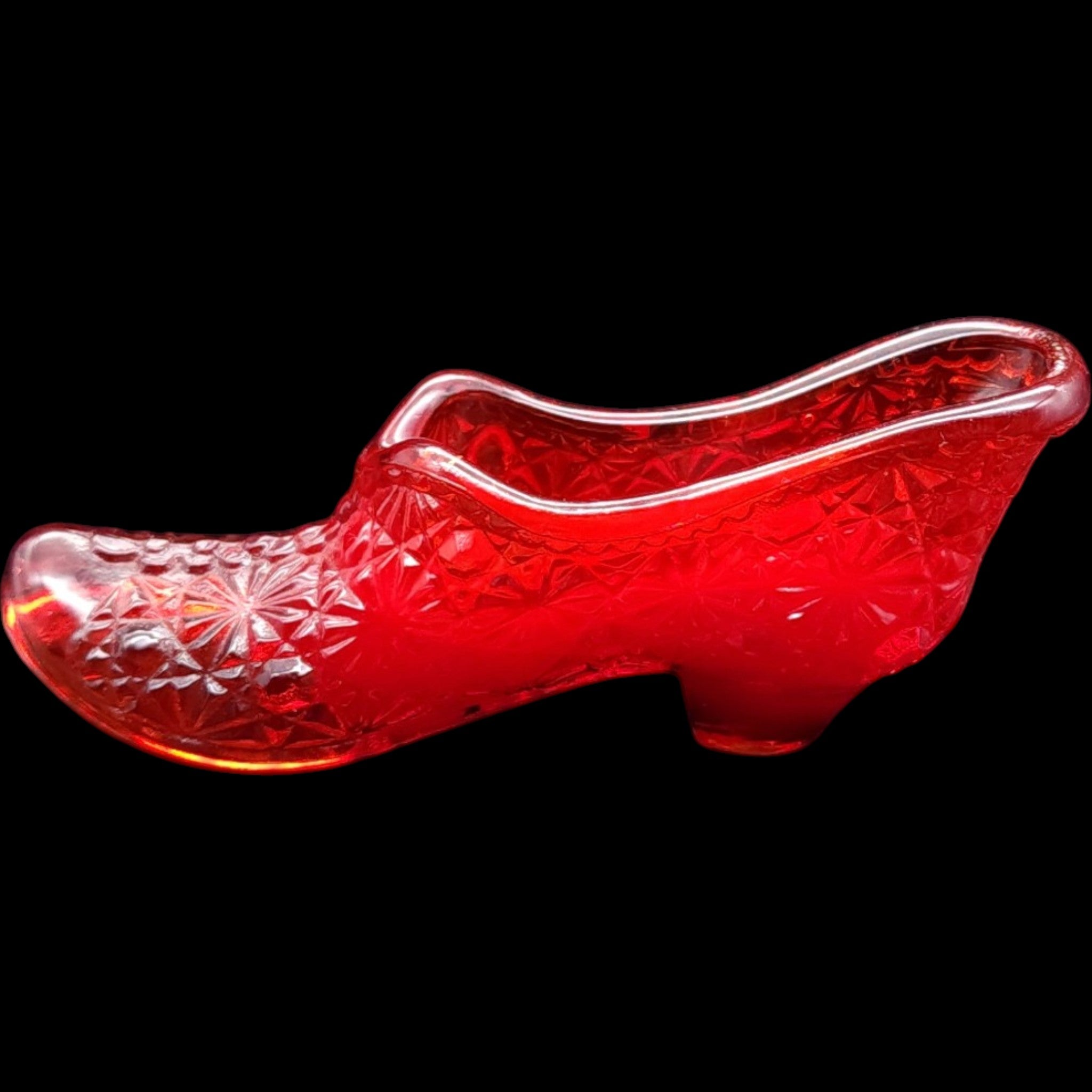 L.G. Wright Ruby Amberina Glass Slipper Shoe Daisy and Button Pattern