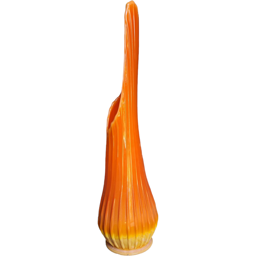 LE Smith Bittersweet Orange Swung Glass Ribbed Vase