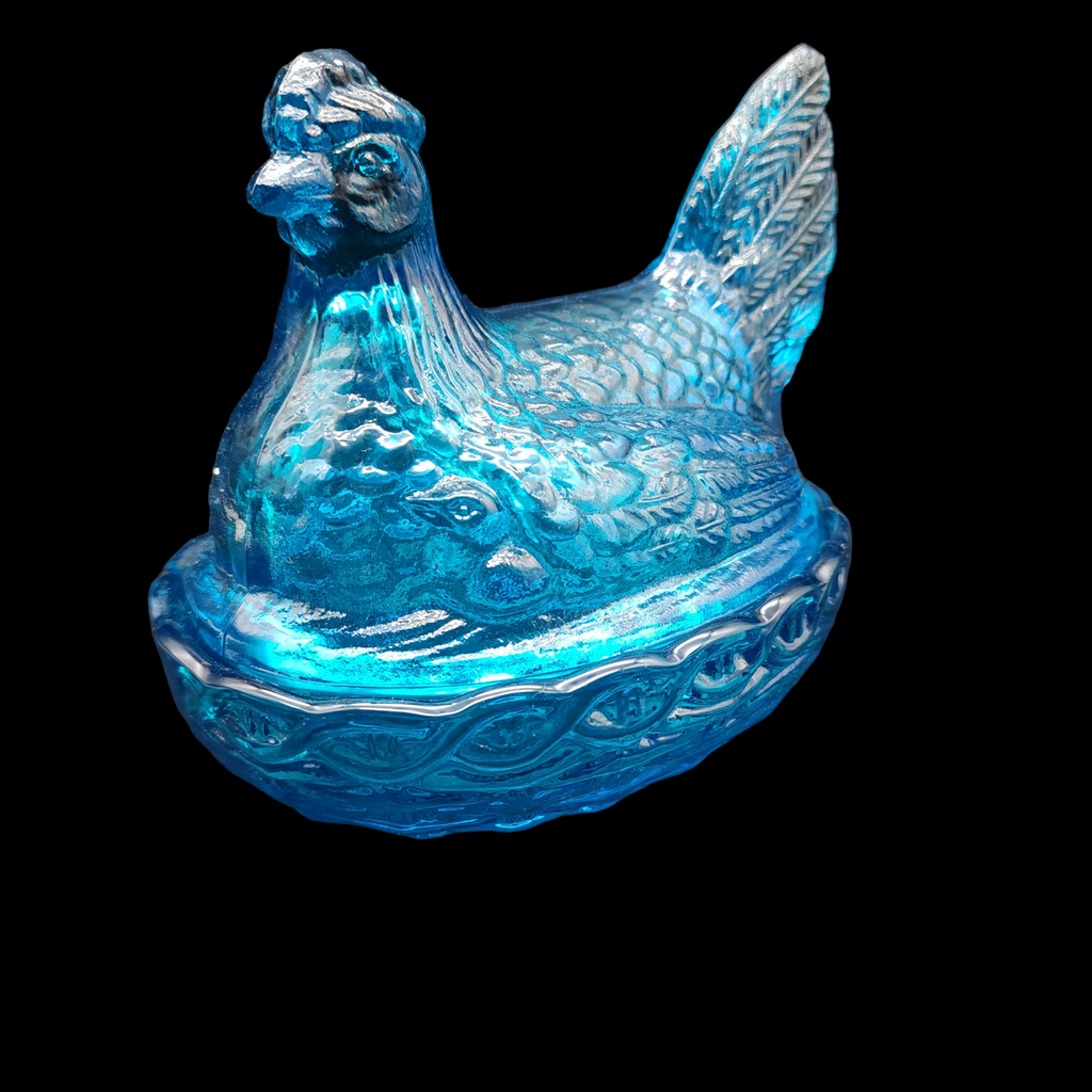 6" LE Smith Capri Blue Glass Hen on Nest Covered Dish
