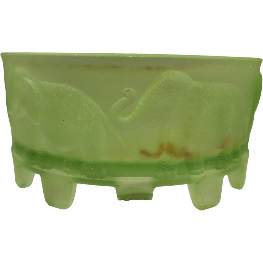 LE Smith Uranium Vaseline Glass Elephant Carousel Covered Dish