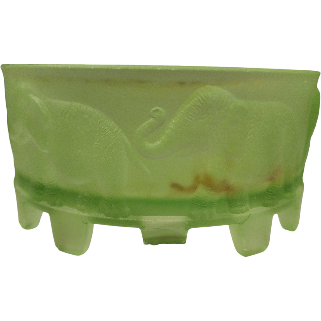 LE Smith Uranium Vaseline Glass Elephant Carousel Covered Dish