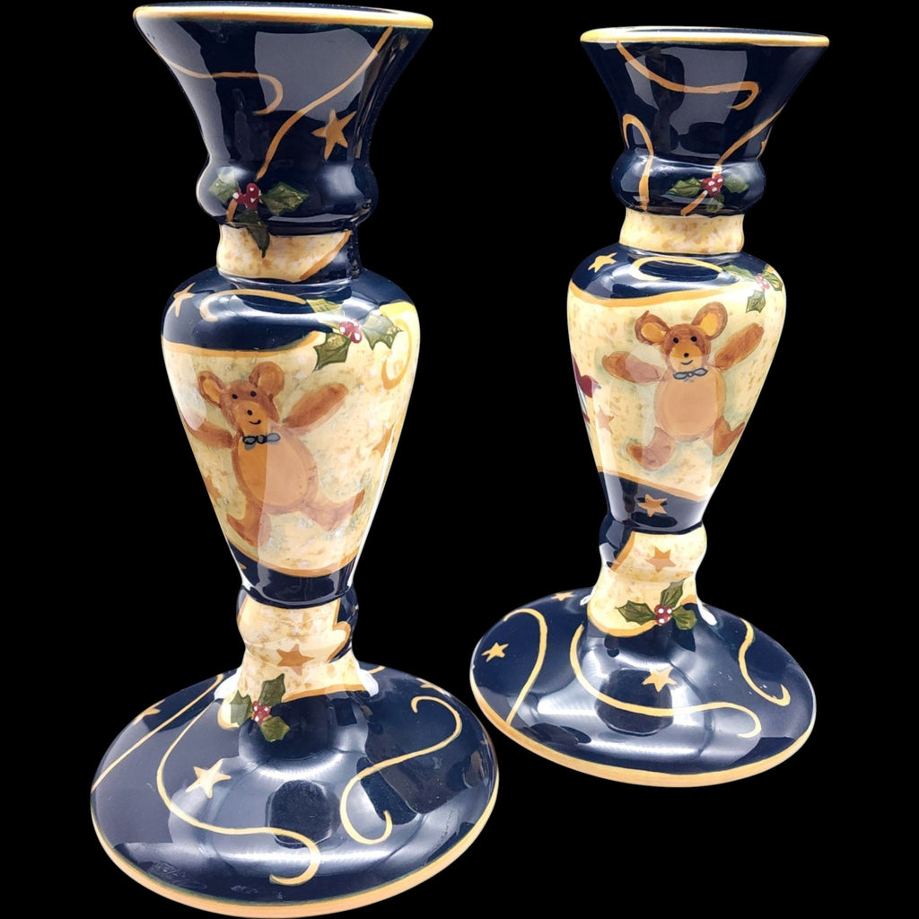Lang The Night Before Christmas Candleholders Set of 2 Susan Winget Earthenware