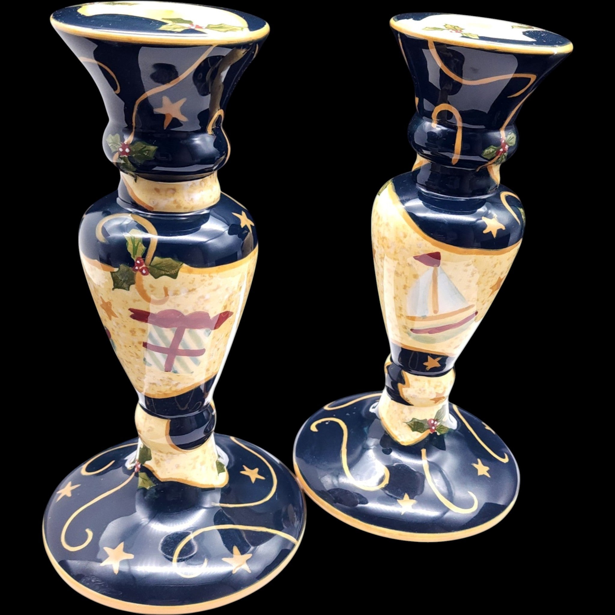 Lang The Night Before Christmas Candleholders Set of 2 Susan Winget Earthenware