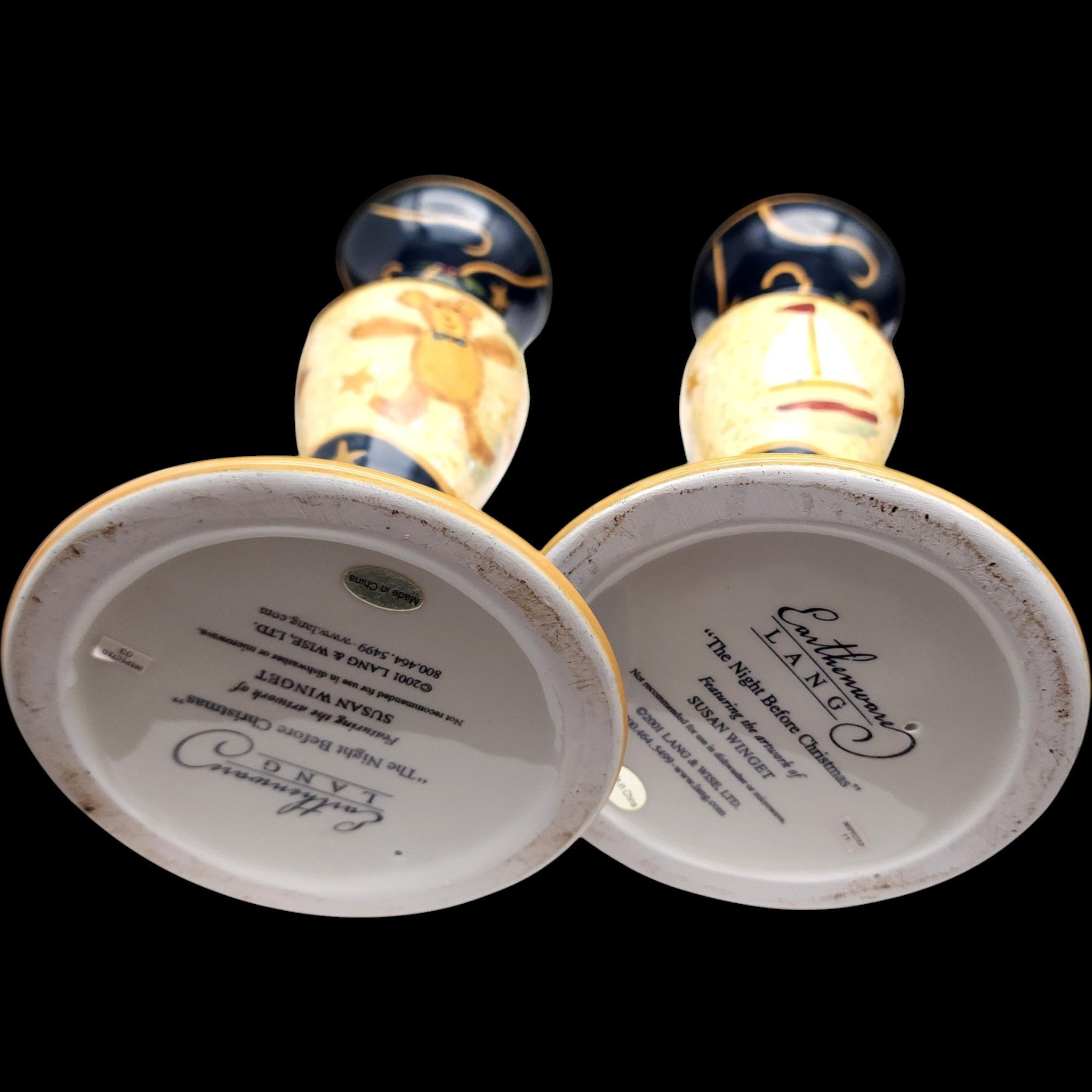 Lang The Night Before Christmas Candleholders Set of 2 Susan Winget Earthenware