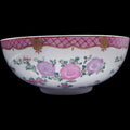 Large Vintage Chinese Famille Rose Pink Floral Hand-Painted Porcelain Bowl