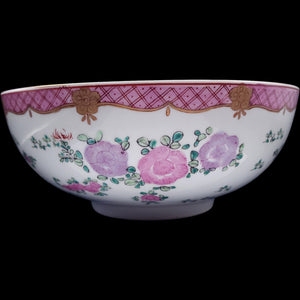 Large Vintage Chinese Famille Rose Pink Floral Hand-Painted Porcelain Bowl