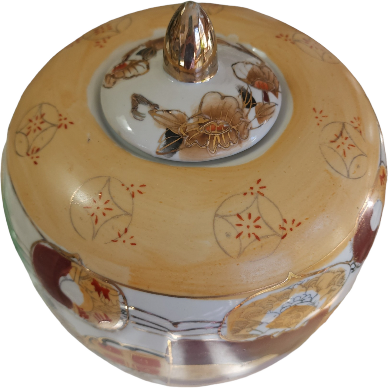 12" Large Chinese Gilded Porcelain Lidded Ginger Jar