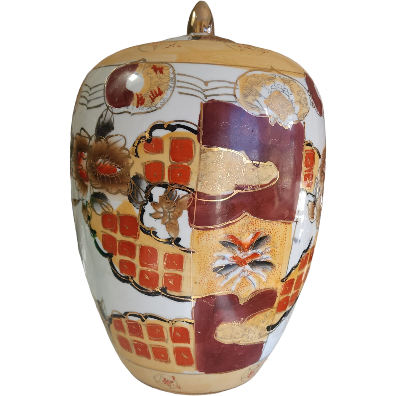 12" Large Chinese Gilded Porcelain Lidded Ginger Jar