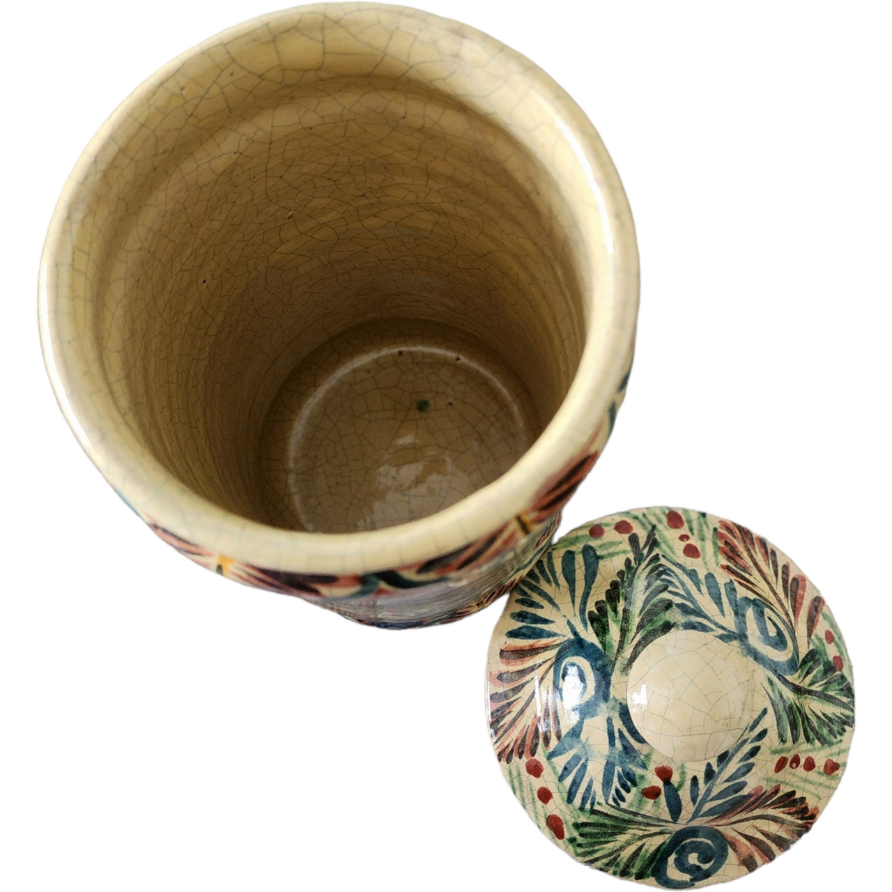 Large Mexican Folk Art Rooster Majolica Lidded Pottery Jar Signed