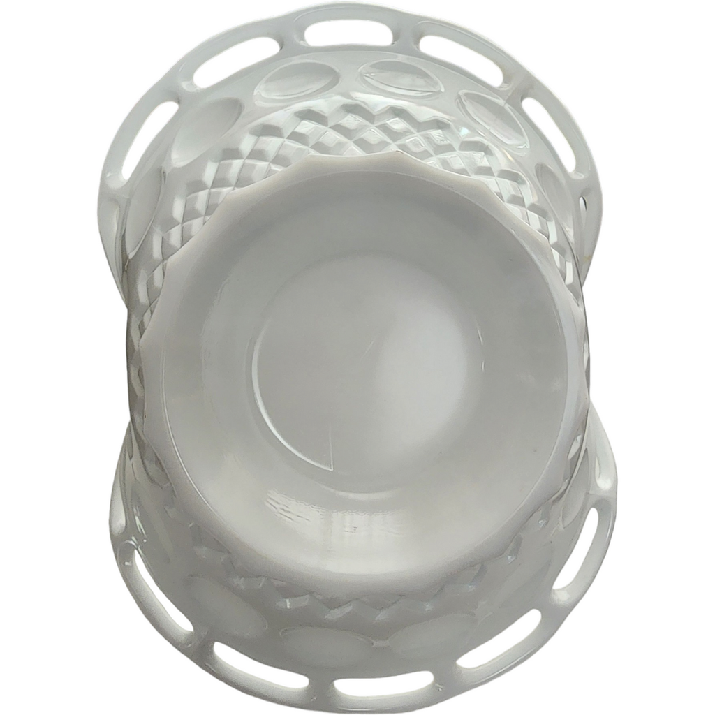 Large Milk Glass Waffle Pattern Lacey Edge Fruit Basket Centerpiece