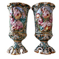 Late 19th Century CAPODIMONTE Porcelain Pedestal Base Vase-A Pair