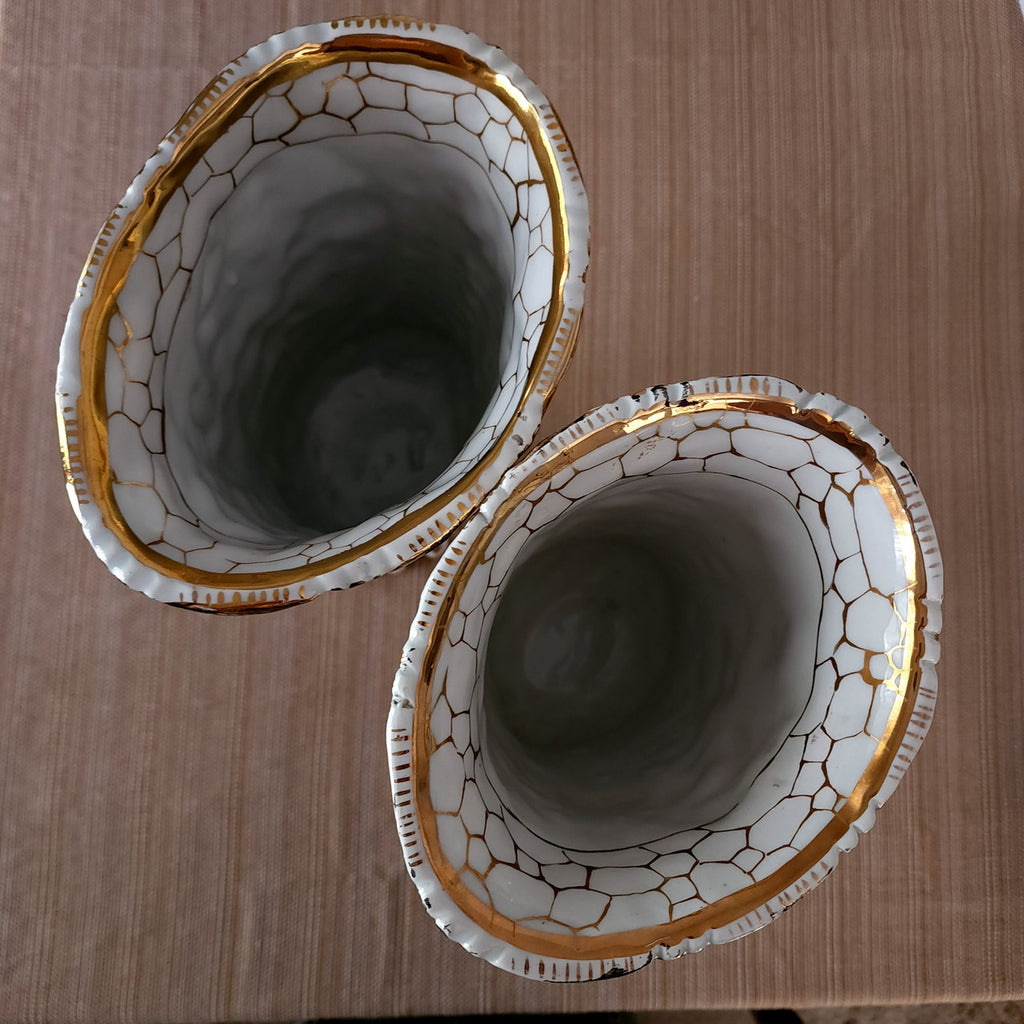 Late 19th Century CAPODIMONTE Porcelain Pedestal Base Vase-A Pair