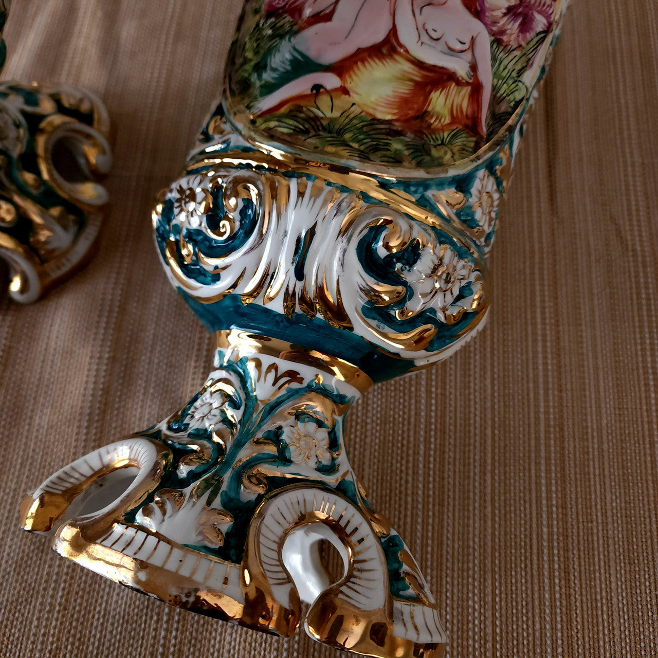 Late 19th Century CAPODIMONTE Porcelain Pedestal Base Vase-A Pair