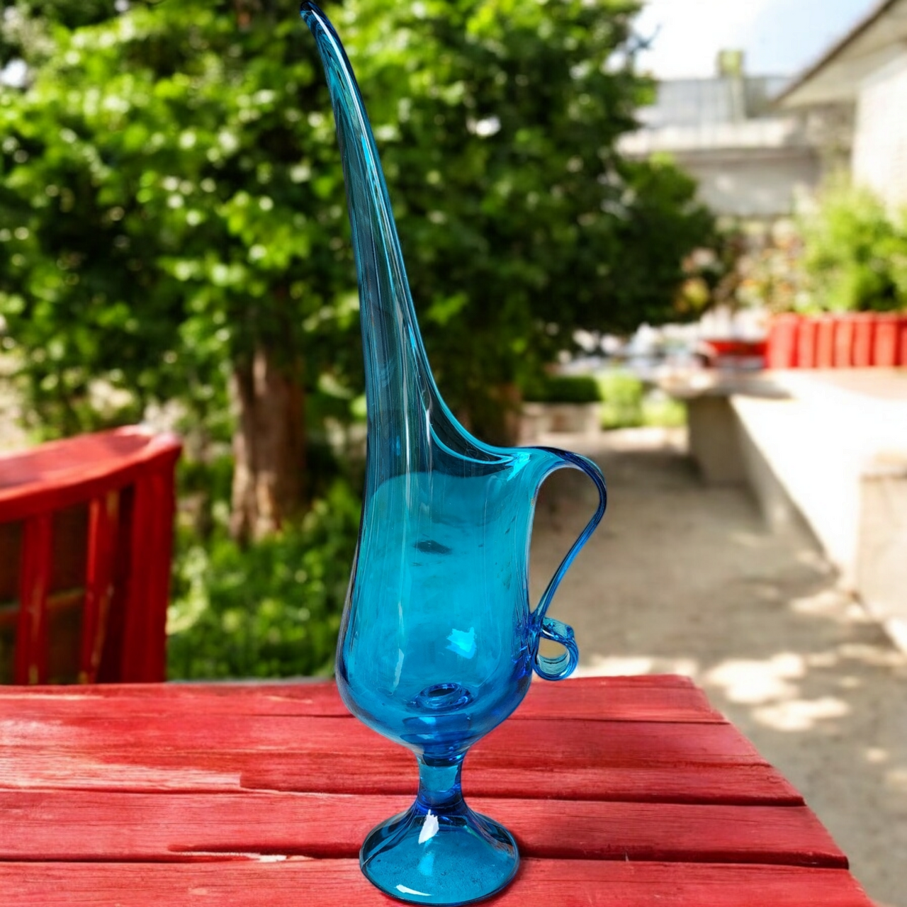 LE Smith Glass Peacock Blue Swung Vase