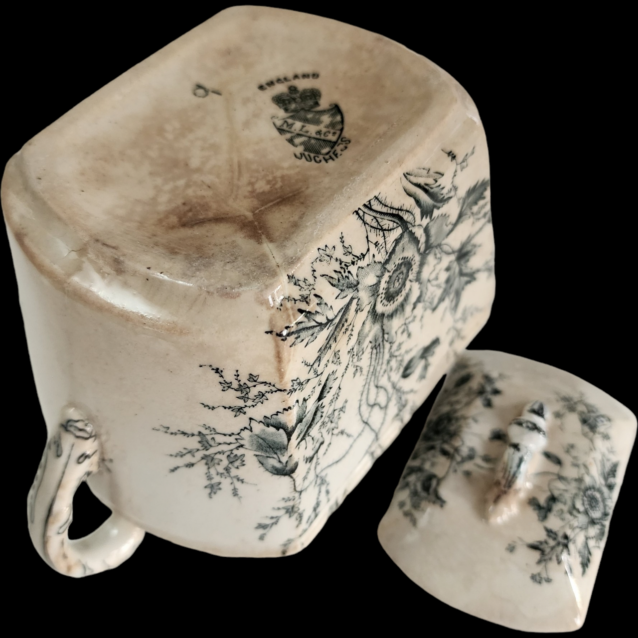 Moore Leason & Co M L & Co. Duchess Blue Floral Transferware Sugar Bowl & Lid