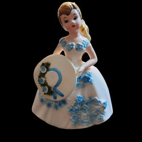 Lefton Ponytail Teenager Figurine Blue Flowered Dress Planter