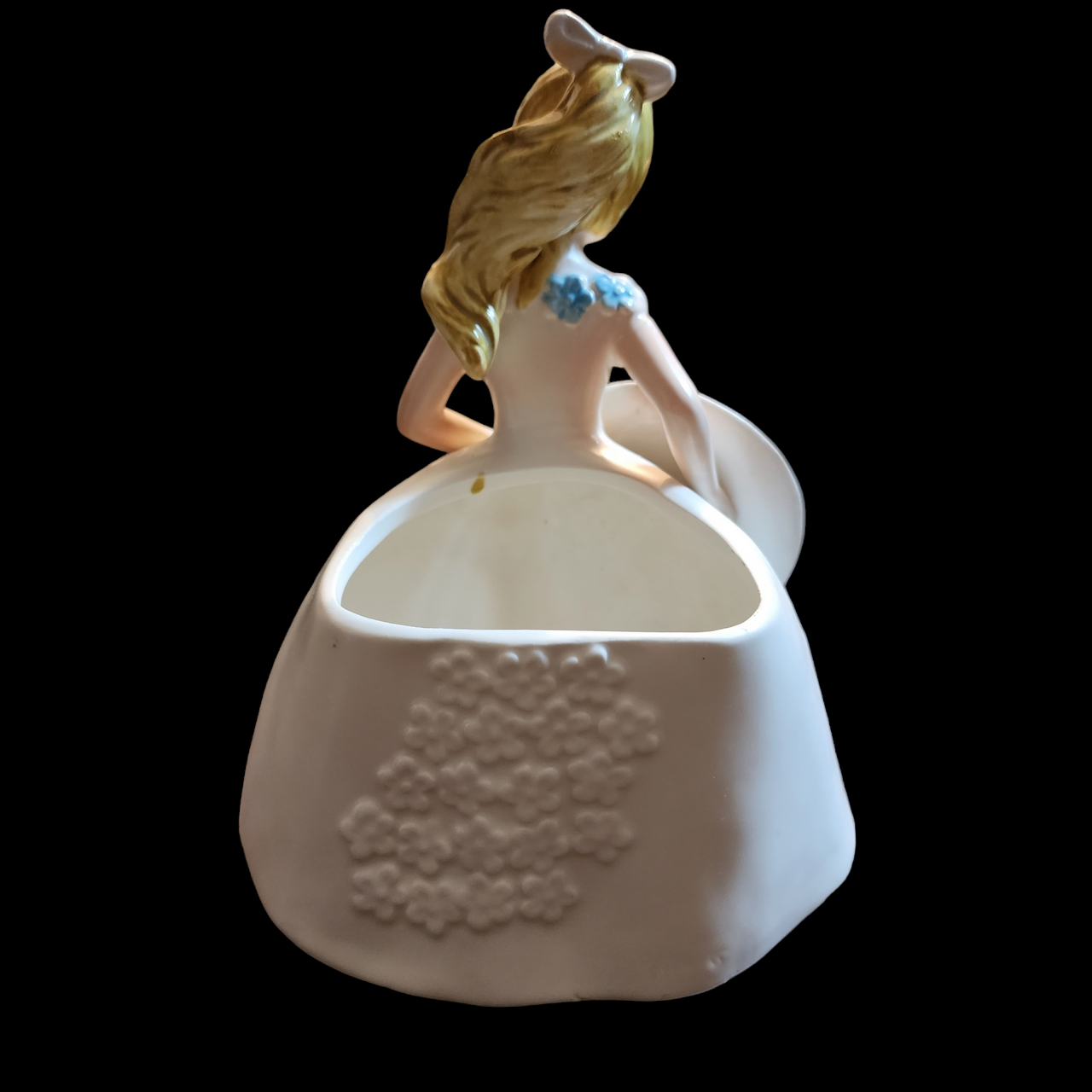 Lefton Ponytail Teenager Figurine Blue Flowered Dress Planter