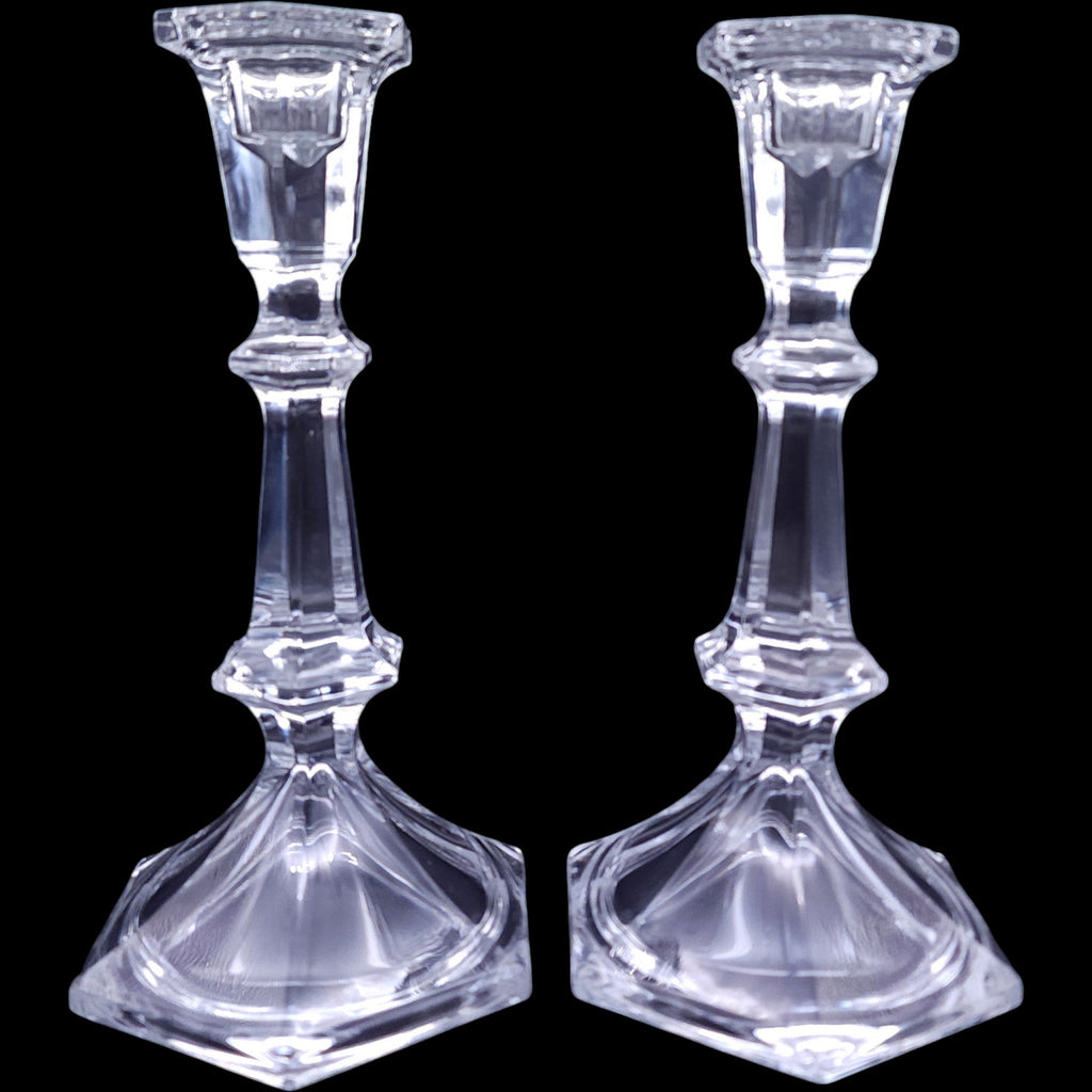 Lenox Clear Fine Crystal Hexagonal Taper Candlestick Holders Pair