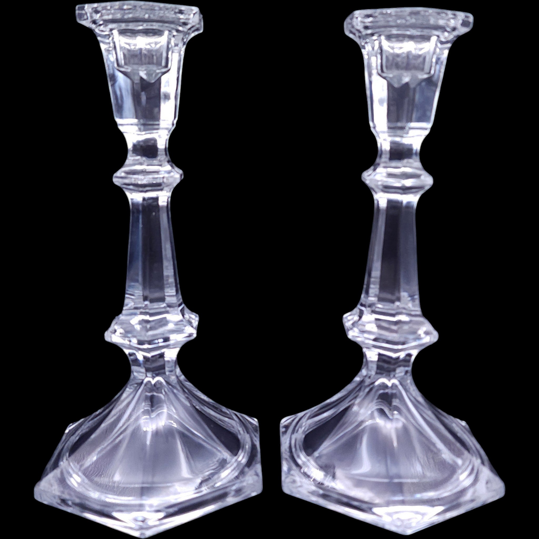 Lenox Clear Fine Crystal Hexagonal Taper Candlestick Holders Pair