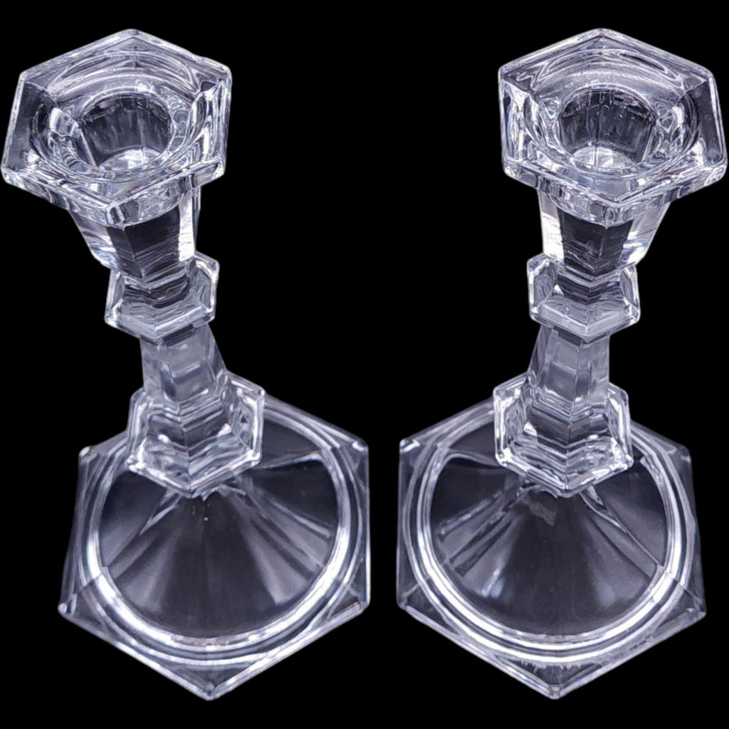 Lenox Clear Fine Crystal Hexagonal Taper Candlestick Holders Pair