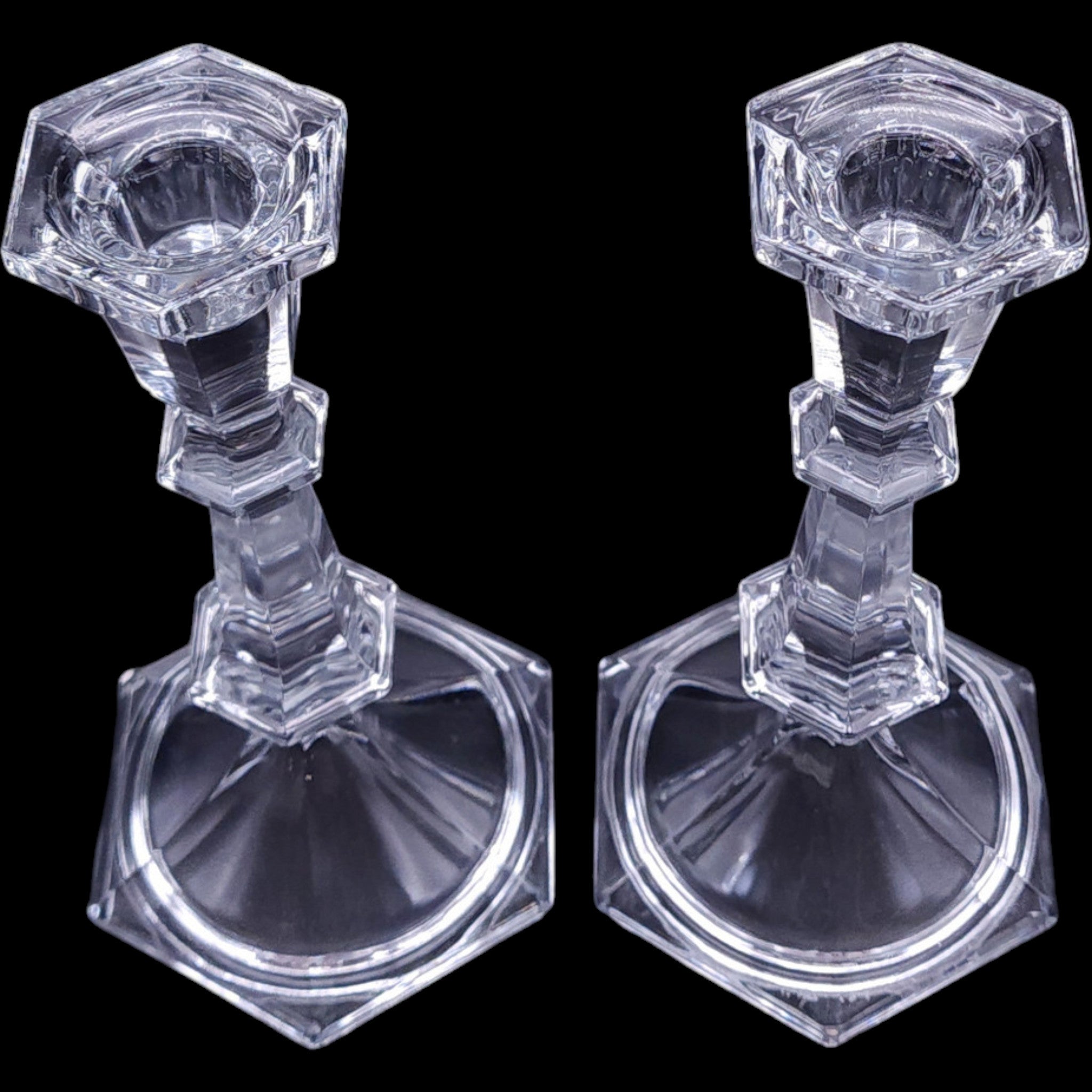 Lenox Clear Fine Crystal Hexagonal Taper Candlestick Holders Pair