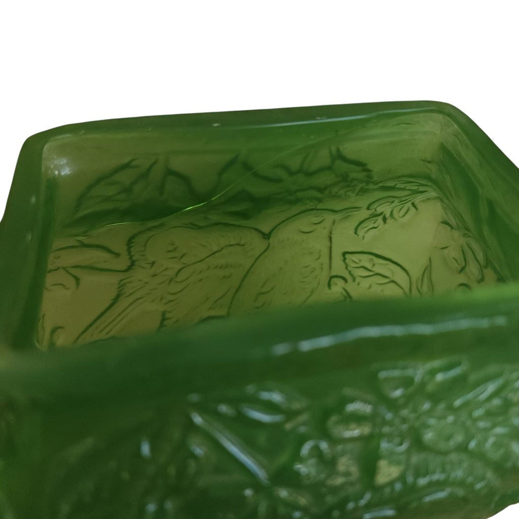 Vintage Lenox Imperial Glass Jade Chickadee Vase - As Is