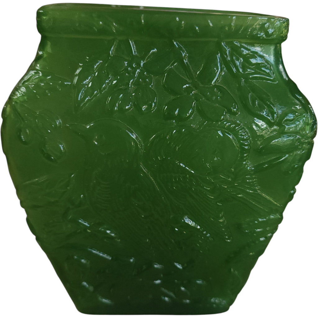 Vintage Lenox Imperial Glass Jade Chickadee Vase - As Is