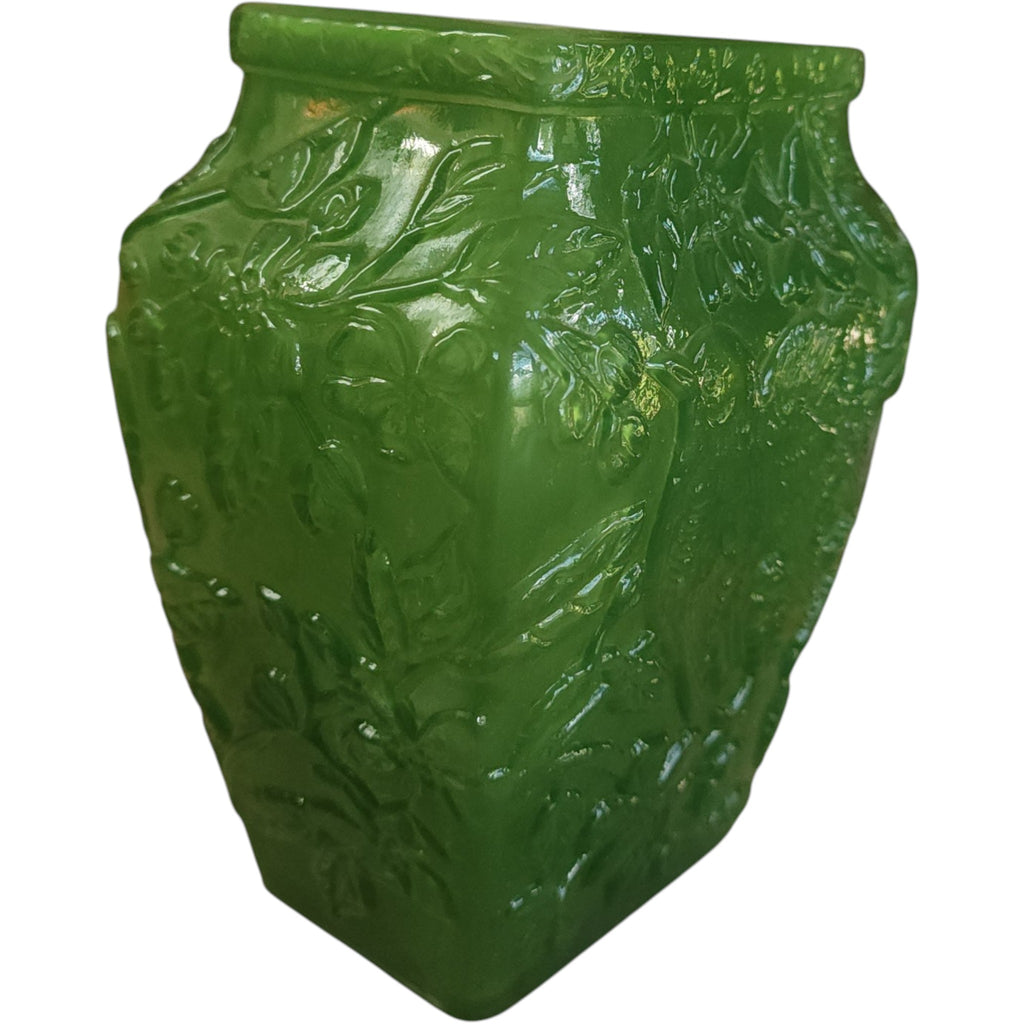 Vintage Lenox Imperial Glass Jade Chickadee Vase - As Is