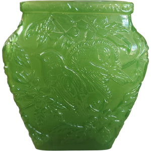 Vintage Lenox Imperial Glass Jade Chickadee Vase - As Is