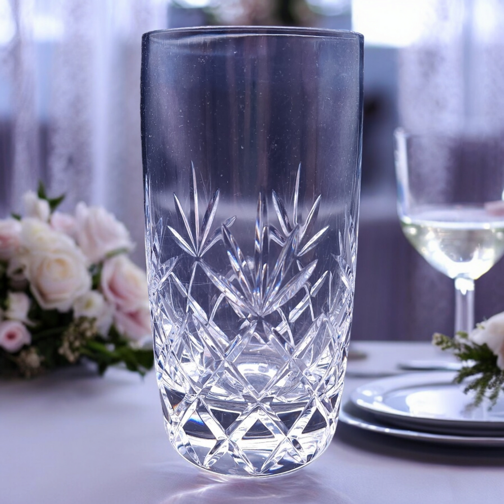 Lenox Meredith Clear Cut Fan & Crisscross Lead Crystal  Highball Glass