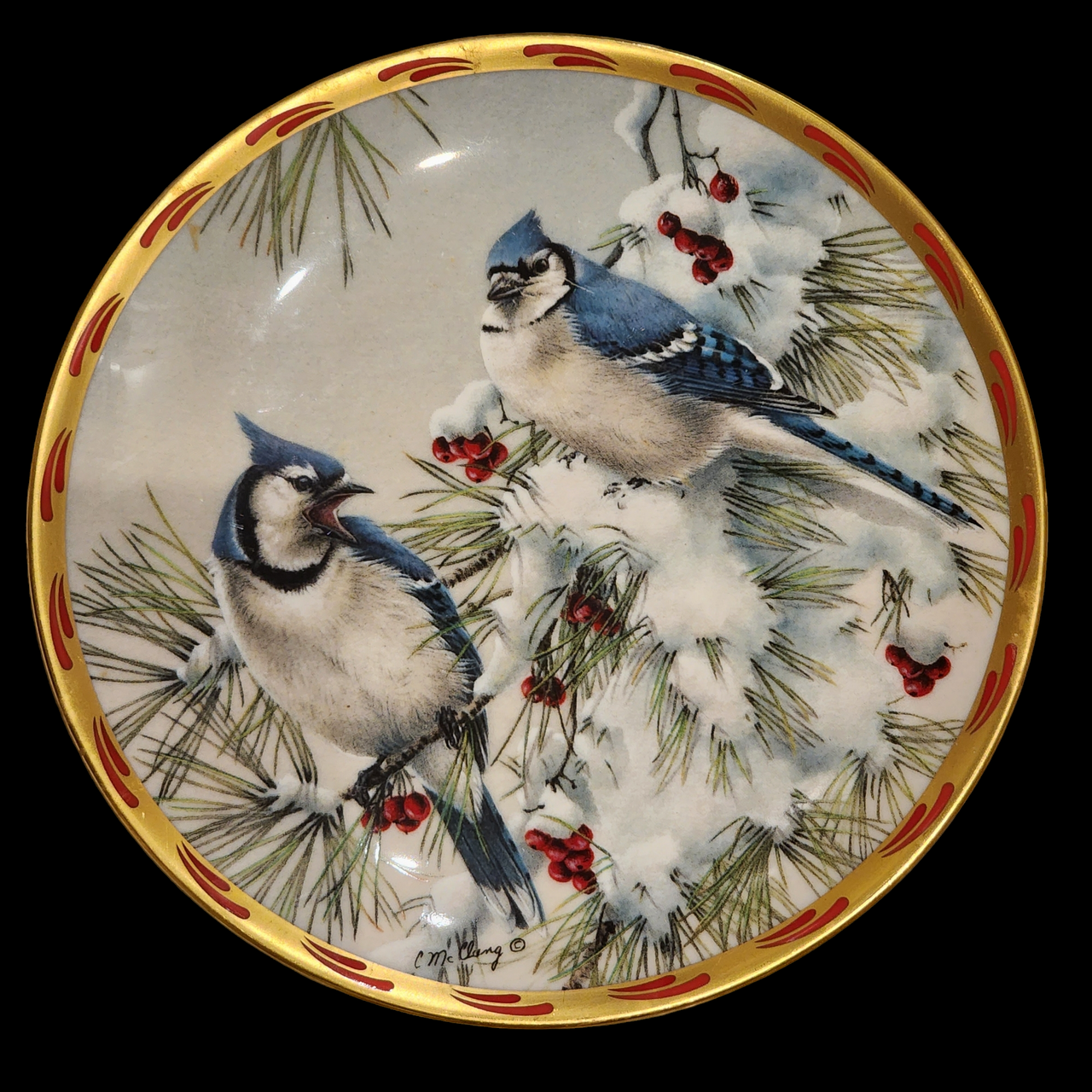 Lenox Natures Collage Winter Song Gold Trim, Birds & Flowers Collector Plate No Box 
