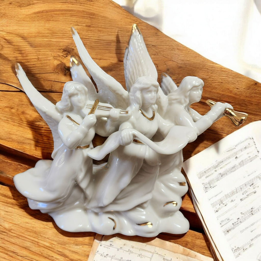 Lenox Porcelain Religious Classics Ivory & Gold Angel Musical Trio Figures