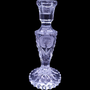 Leonard Silver Mfg Co Frosted Crystal Cut Roses & Leaves Candlestick