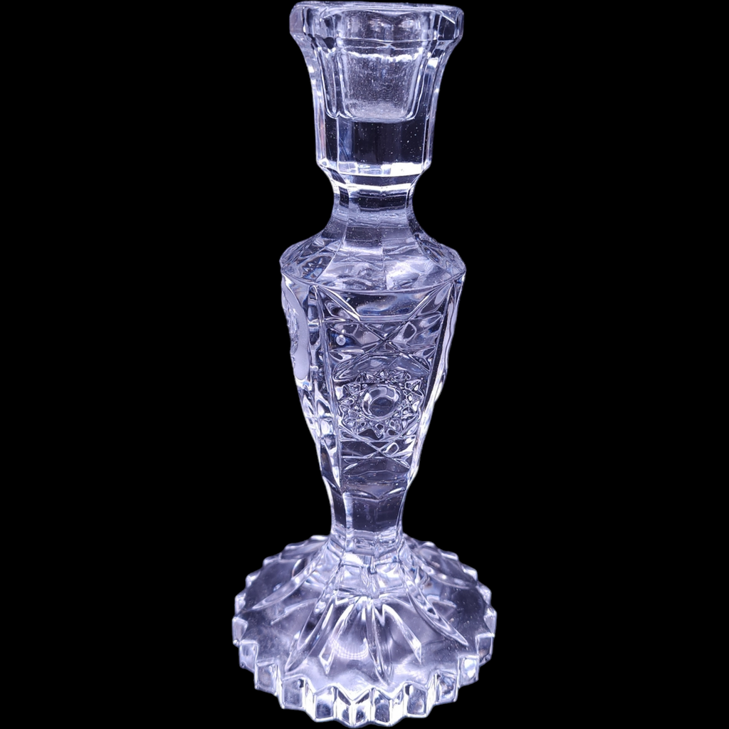 Leonard Silver Mfg Co Frosted Crystal Cut Roses & Leaves Candlestick