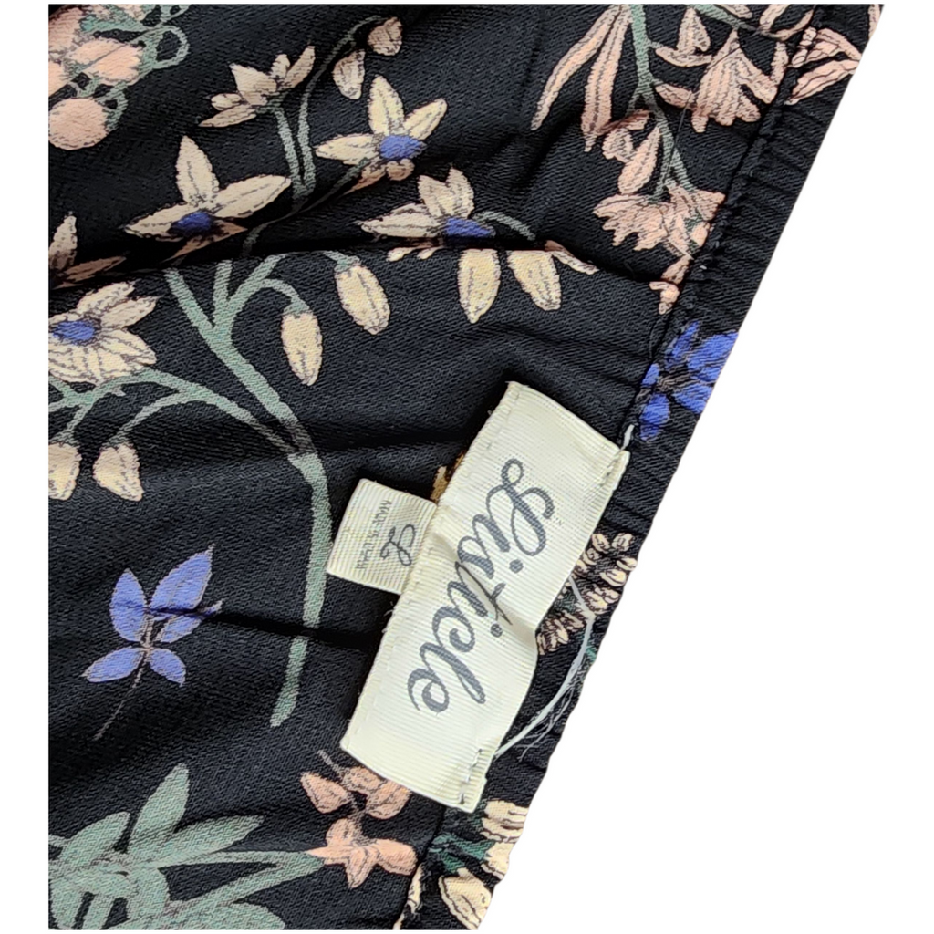Liatelo Black Boho Floral Off-Shoulder Peasant Blouse with Bell Sleeves & Crochet Hem | Size L