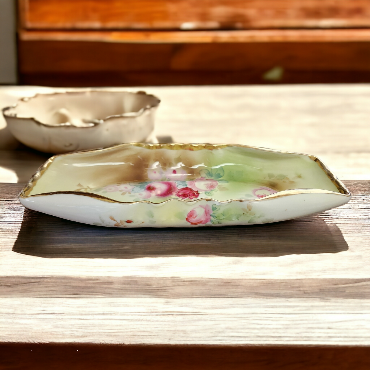 Dow Sie Cot Ure Hand Painted Various Roses Off Cente Porcelain Oval Serving Dish Bowl