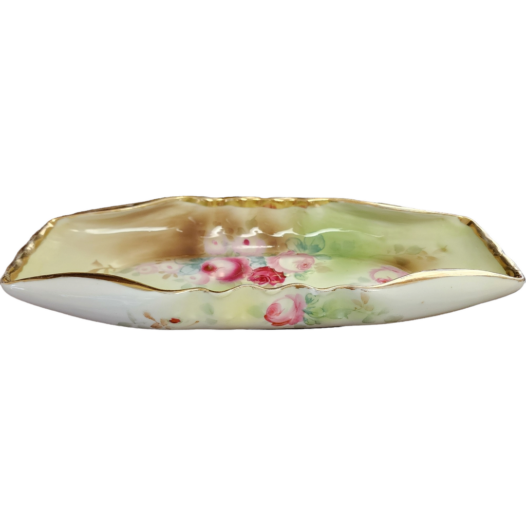 Dow Sie Cot Ure Hand Painted Various Roses Off Cente Porcelain Oval Serving Dish Bowl