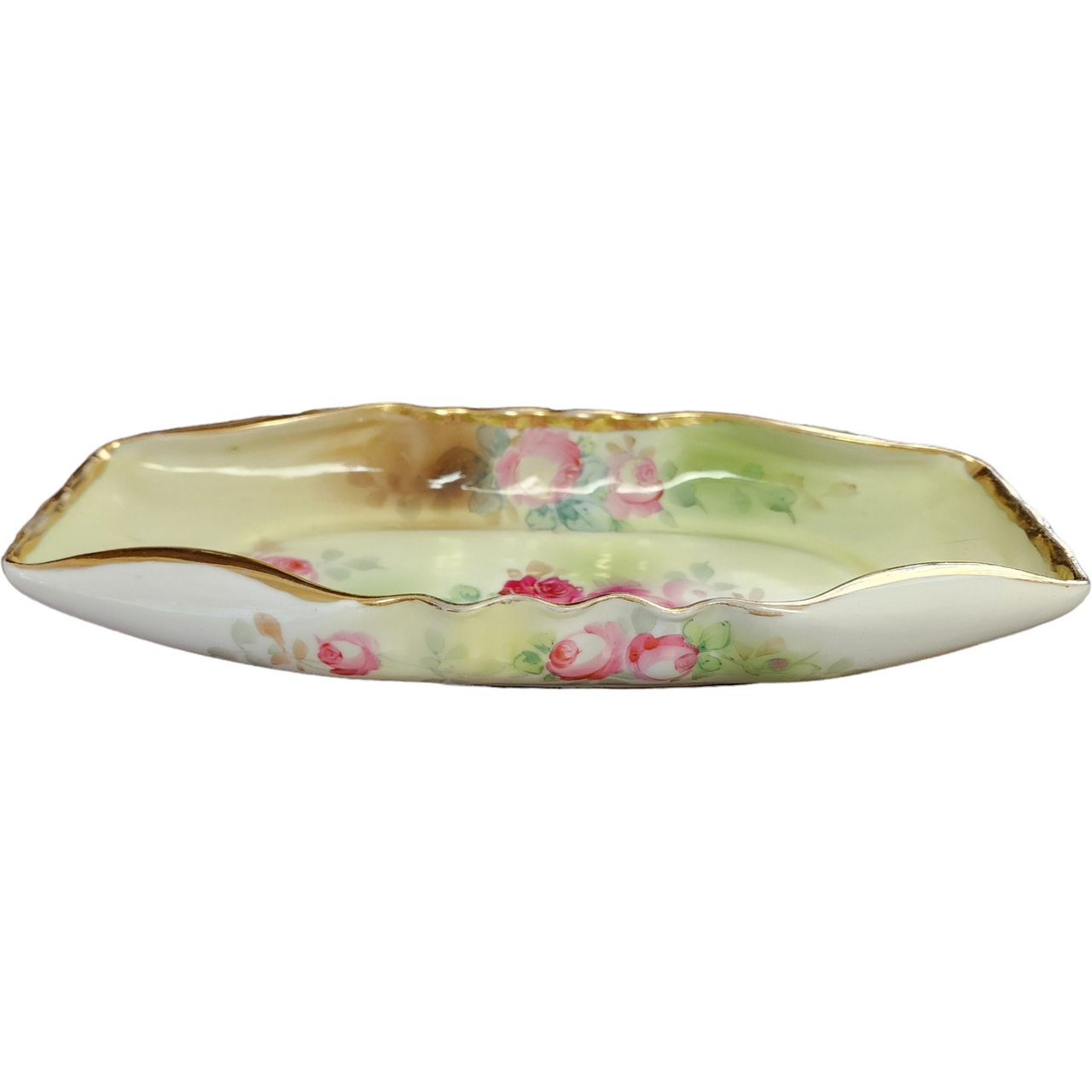 Dow Sie Cot Ure Hand Painted Various Roses Off Cente Porcelain Oval Serving Dish Bowl