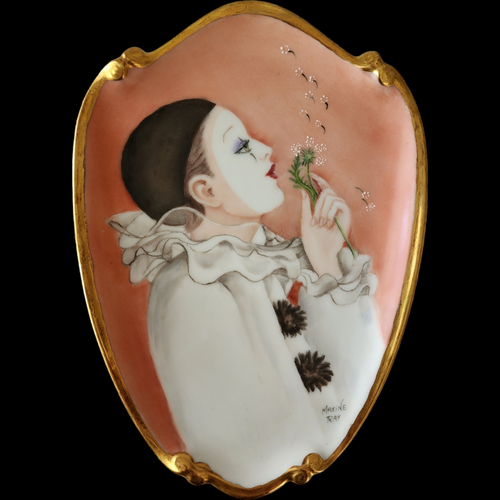 Limoges Hand Painted Pierrot with Gold Trim Independent Maker Maxine Ray Collectible Plate