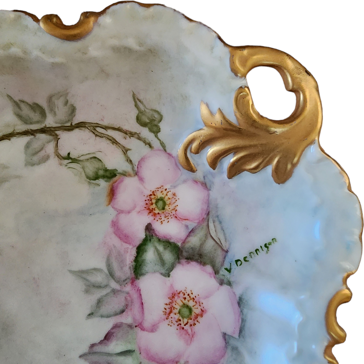 Limoges Porcelain Hand Painted Double-Handle Dresser Vanity Tray