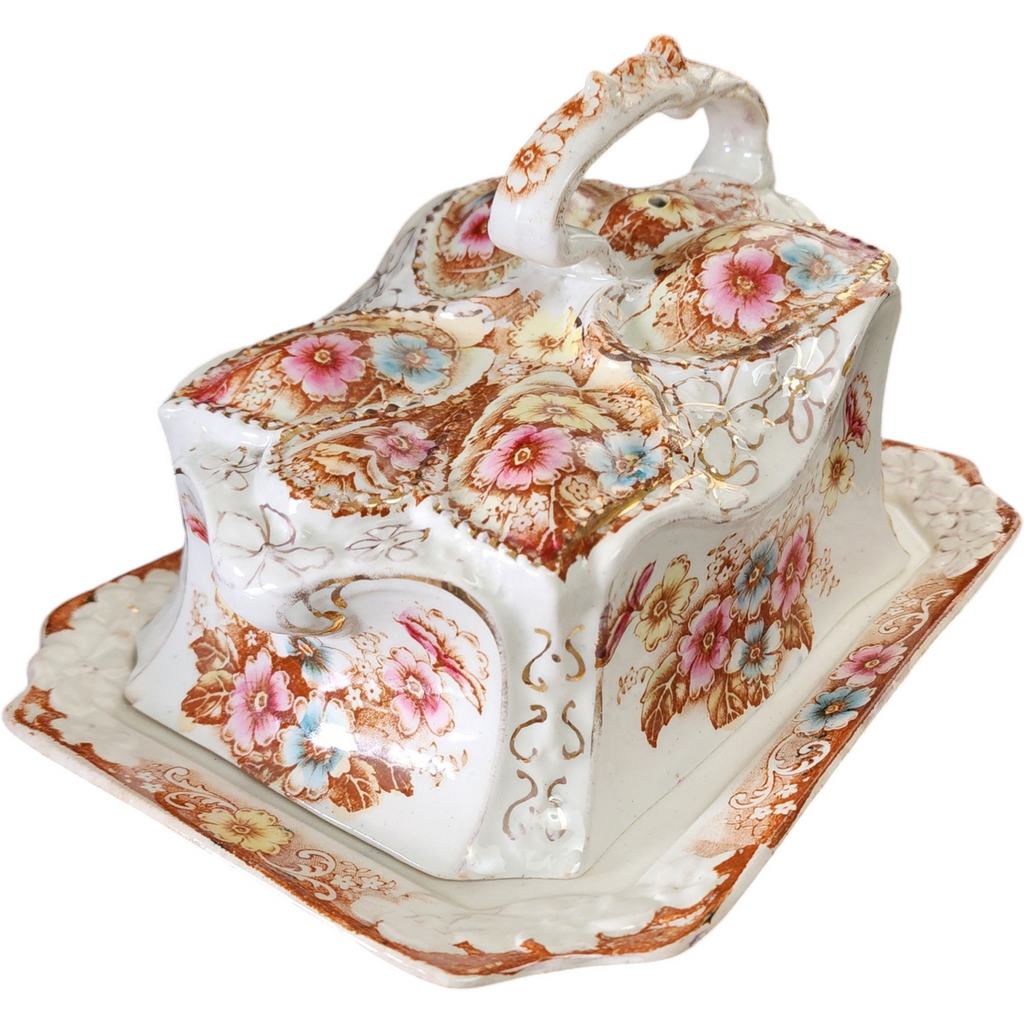 Limoges Porcelain Large Cheese Dome Butter Dish Hand Painted Flowers
