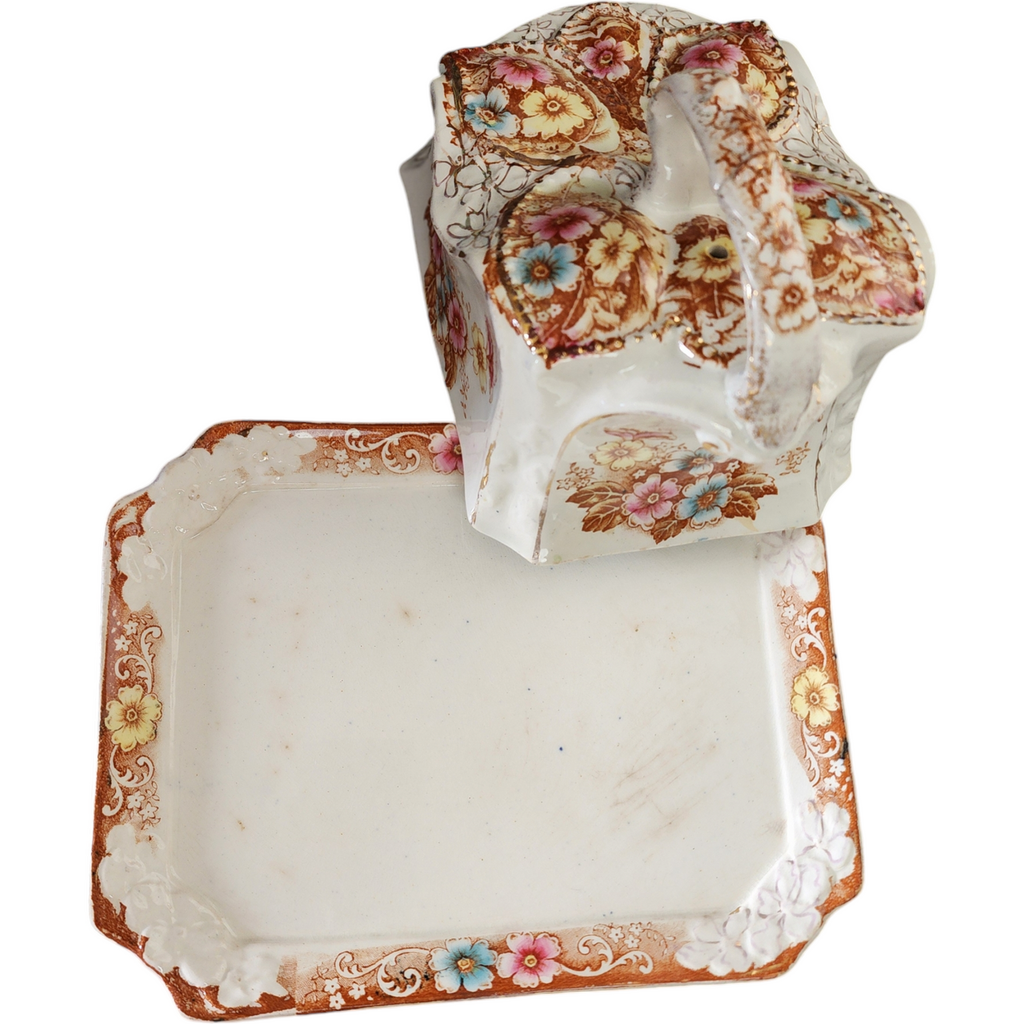 Limoges Porcelain Large Cheese Dome Butter Dish Hand Painted Flowers