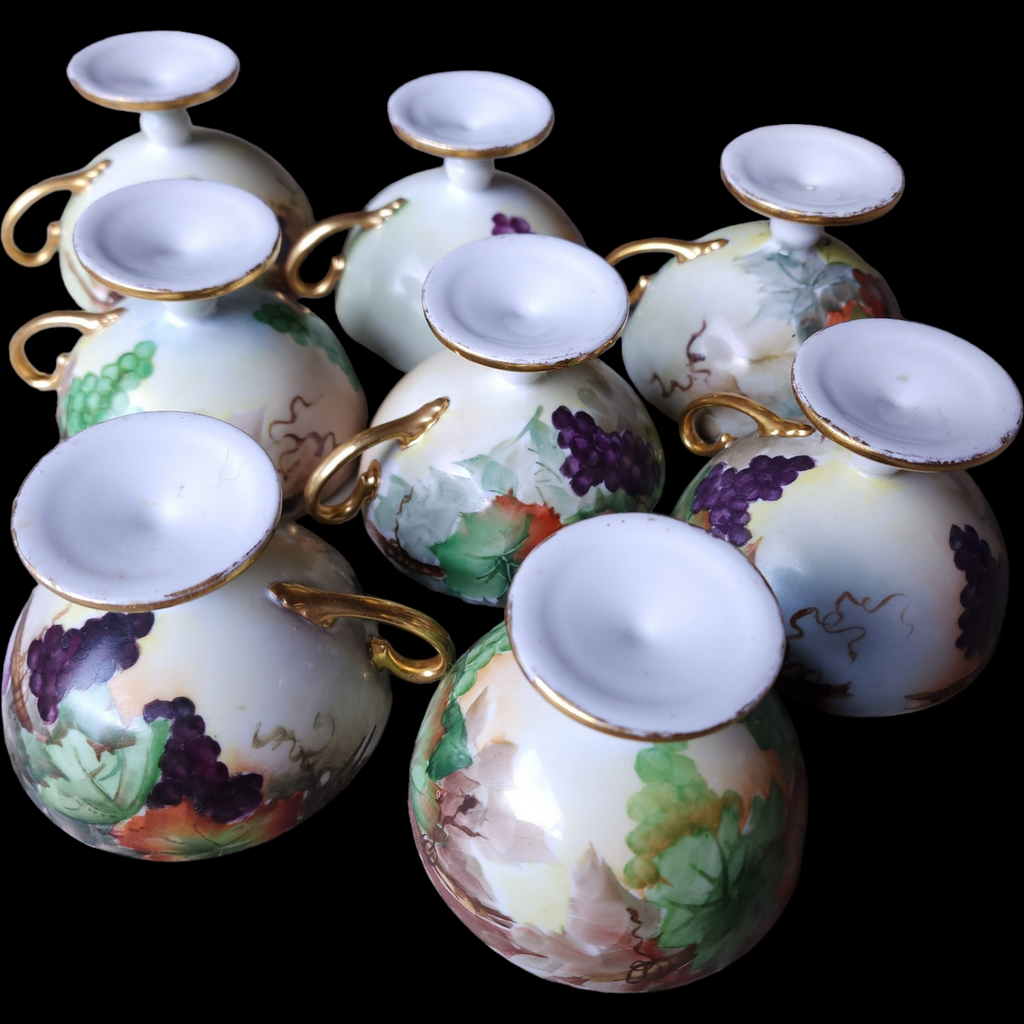 Limoges Punch Bowl with Pedestal Plinth and 8 Handled Cups