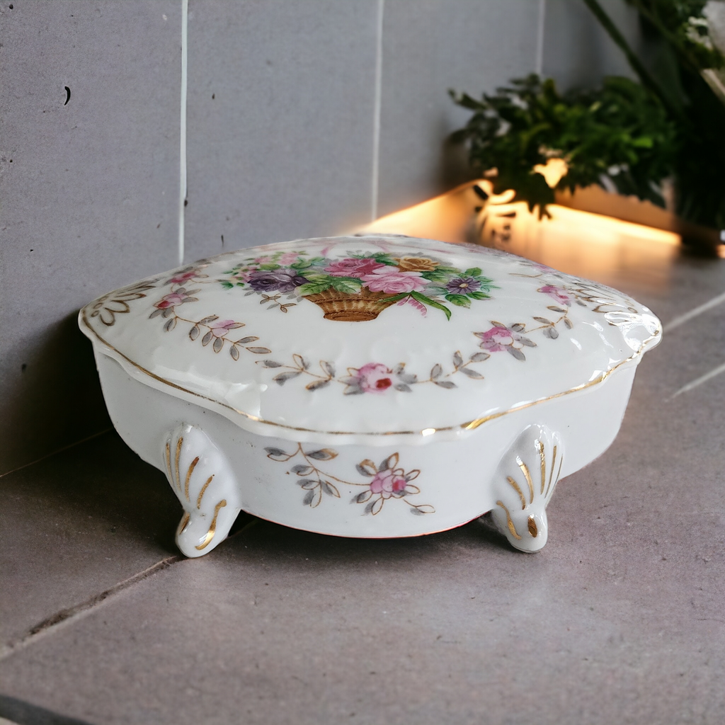 Lipper & Mann Bristol Garden Footed Oval Trinket Dish with Lid